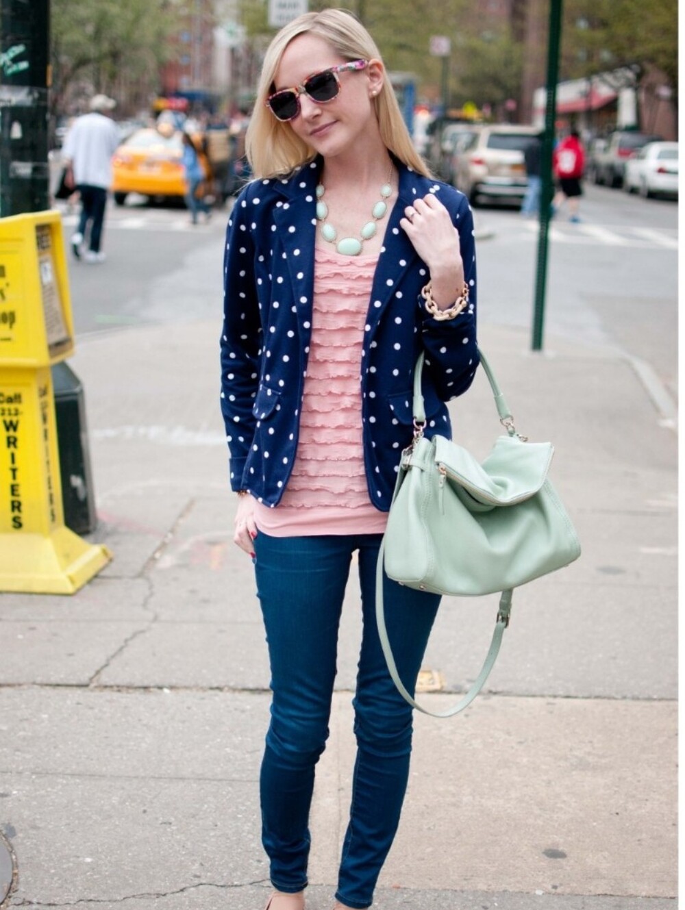 Kenar Navy Blue Polka Dot Women's Blazer Jacket Size Small